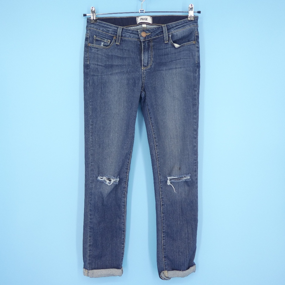 Paige Skyline Crop Distressed Stretch Skinny Jeans